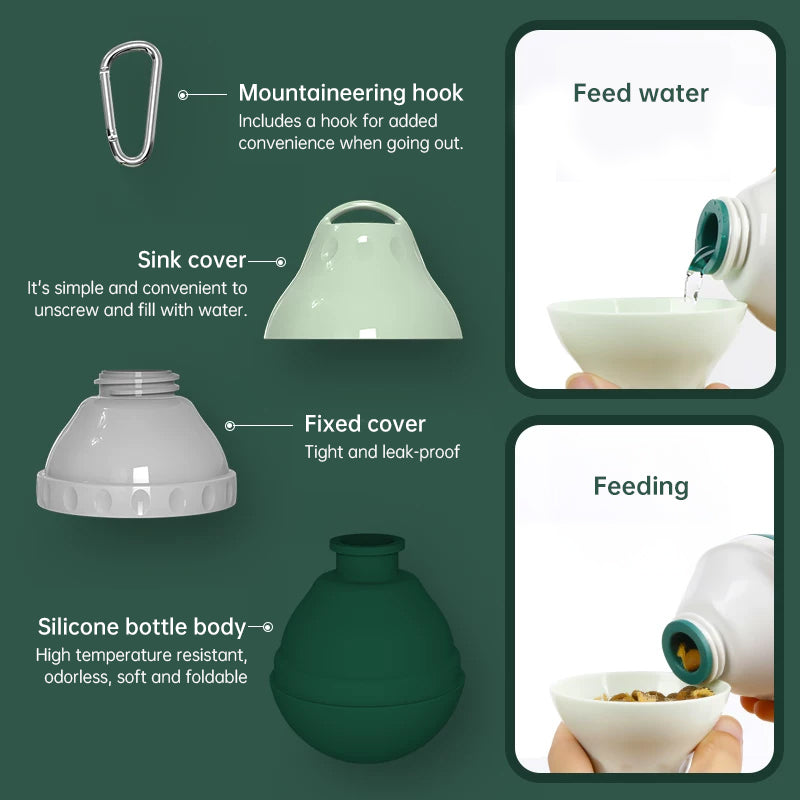 Tear-Drop Pet Water Bottle with Bowl — Hiking & Travel