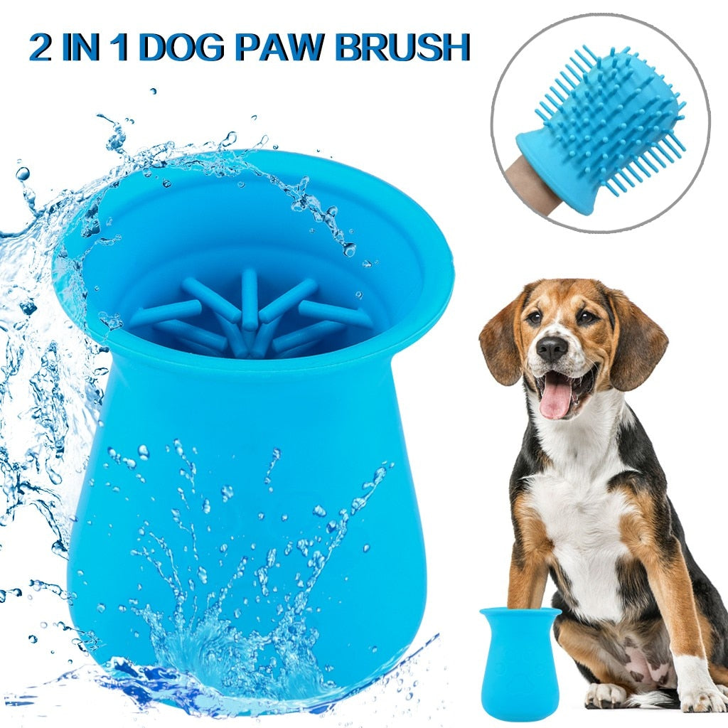 Dog Paw Cleaner Cup with Grooming Brush