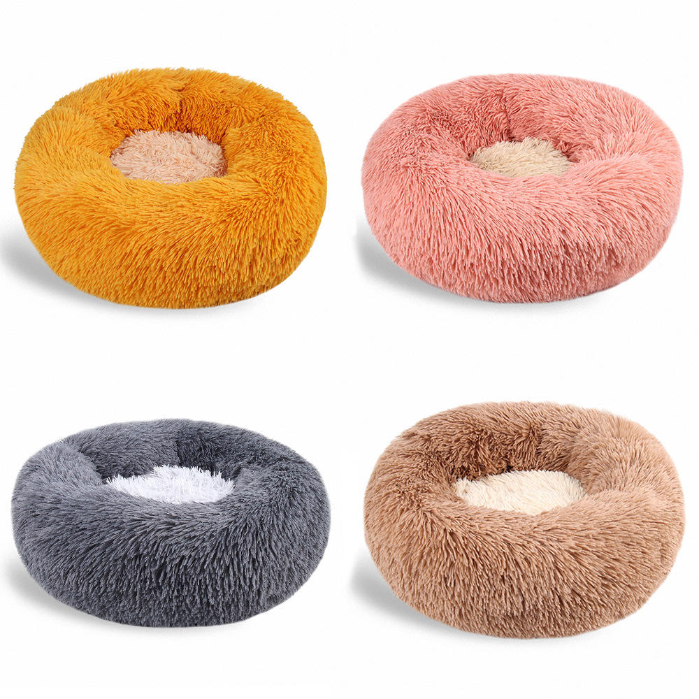 Round Plush Pet Bed for Cats & Small Dogs