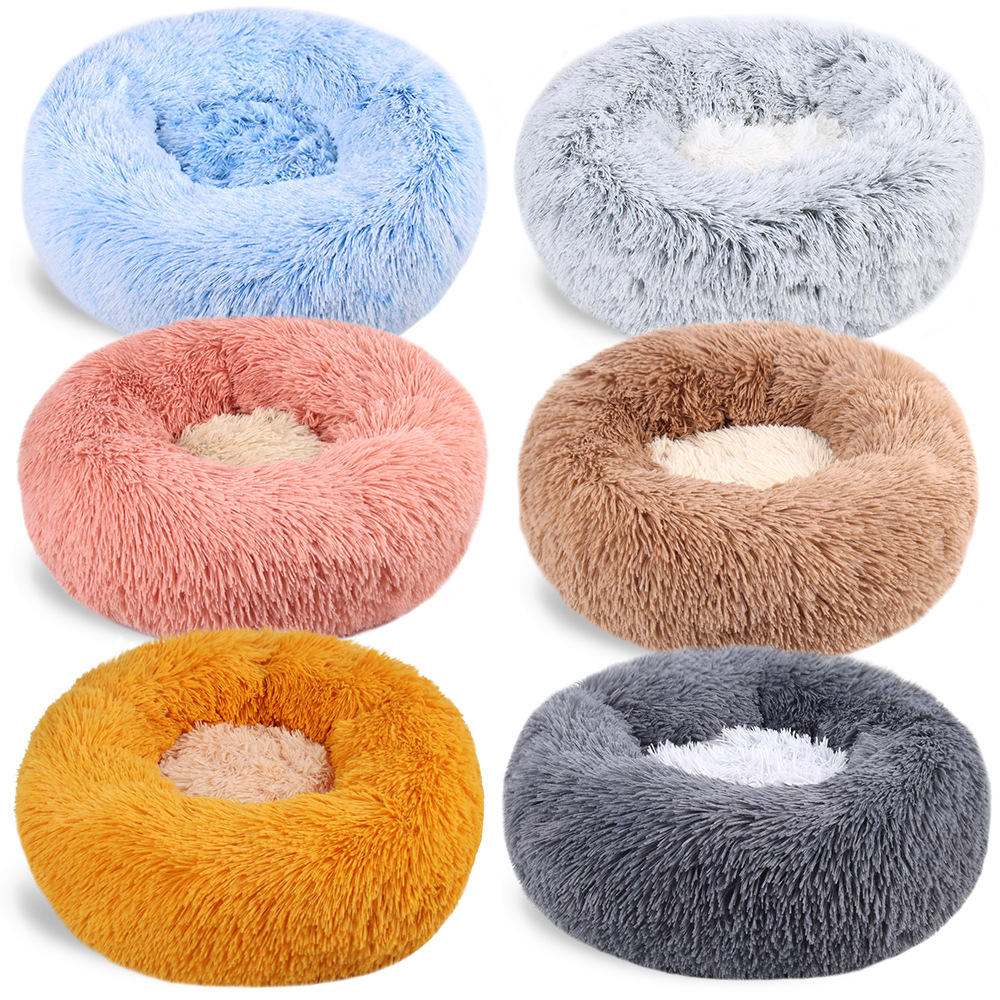 Round Plush Pet Bed for Cats & Small Dogs