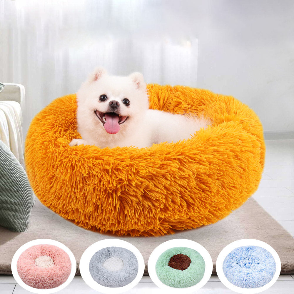Round Plush Pet Bed for Cats & Small Dogs