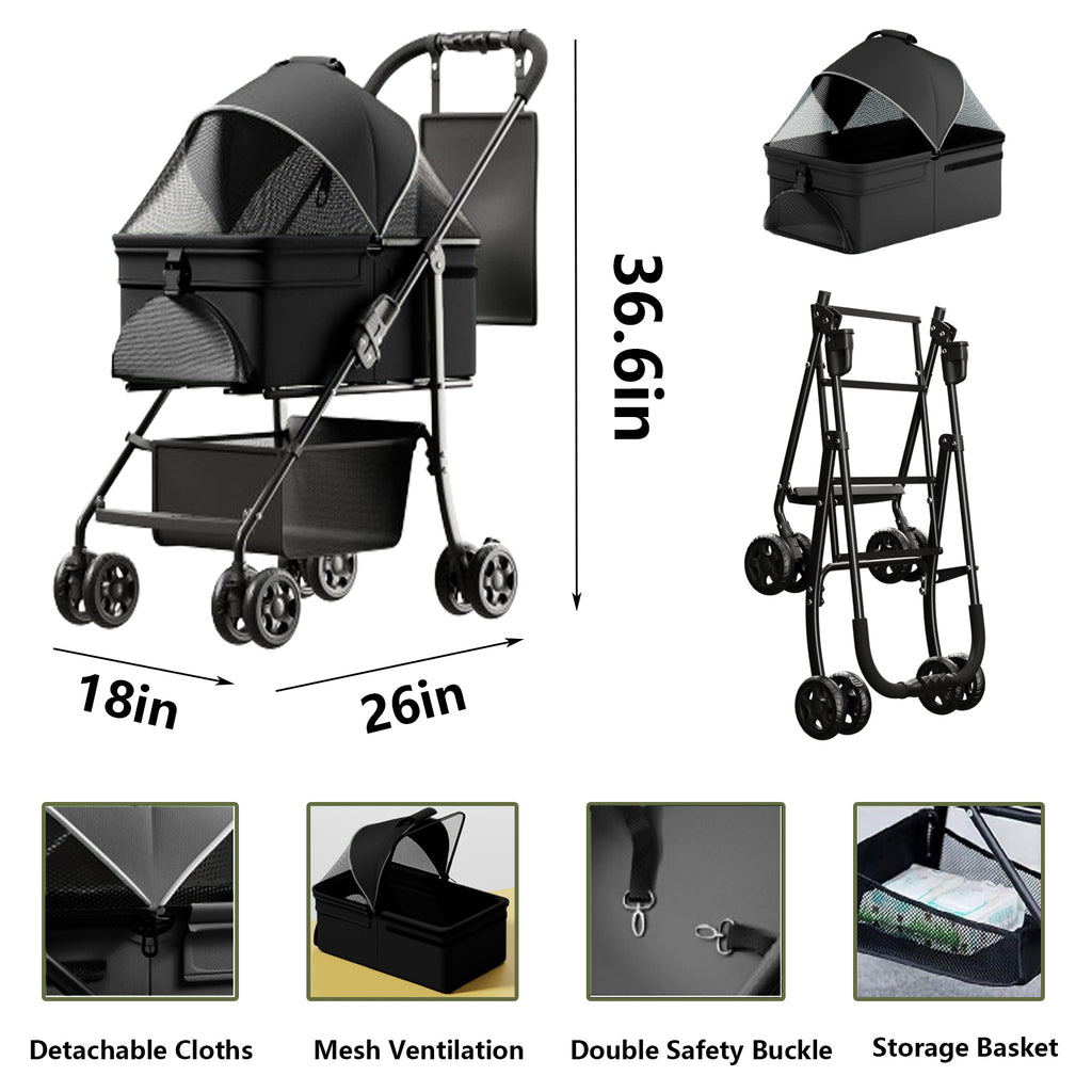 2-in-1 Foldable Pet Stroller & Car Seat (Deluxe)
