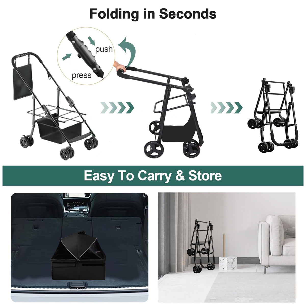 2-in-1 Foldable Pet Stroller & Car Seat (Deluxe)